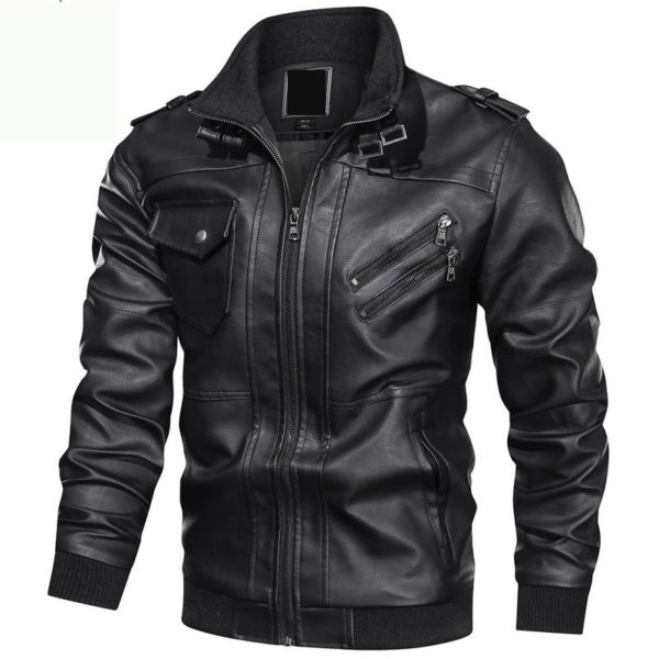 Autumn and winter new fashion trend stand collar leather jacket jacket casual fashion motorcycle clothing leather jacket jacket - Image 2