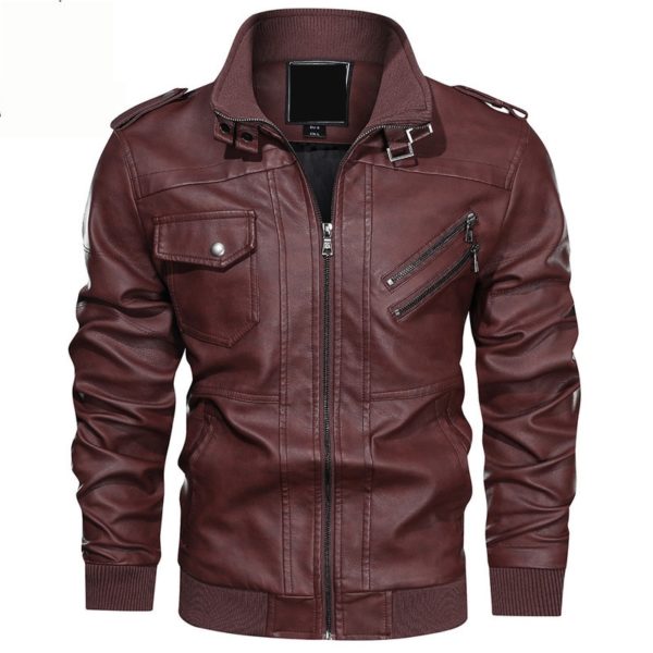 Autumn and winter new fashion trend stand collar leather jacket jacket casual fashion motorcycle clothing leather jacket jacket - Image 4