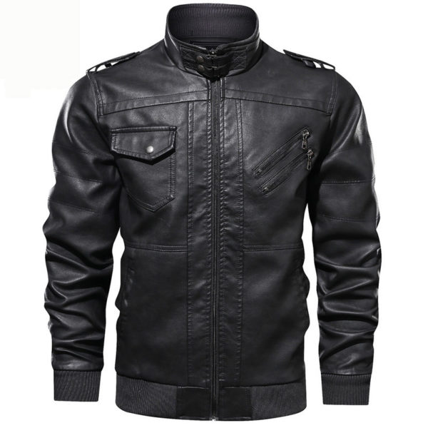 Autumn and winter new fashion trend stand collar leather jacket jacket casual fashion motorcycle clothing leather jacket jacket - Image 6