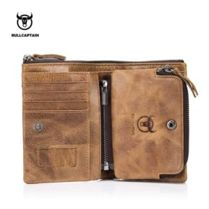 BULLCAPTAIN authentic leather men’s wallet short purse small retro wallet brand high RFID new short wallet 013