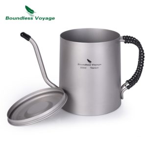 Boundless Voyage Swan Neck Kettle 800 ml Titanium Kettle Coffee Cup Set with Anti-scalding Handle Indoor Outdoor Camping Teapot