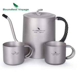 Boundless Voyage Swan Neck Kettle 800 ml Titanium Kettle Coffee Cup Set with Anti-scalding Handle Indoor Outdoor Camping Teapot