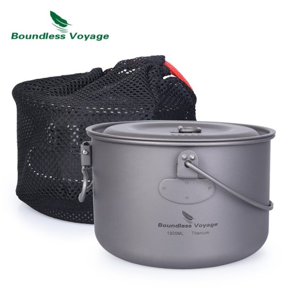 Boundless Voyage Titanium Pot Set Outdoor Picnic Pan Bowl Ultralight Camping Cookware with Folding Handle - Image 2