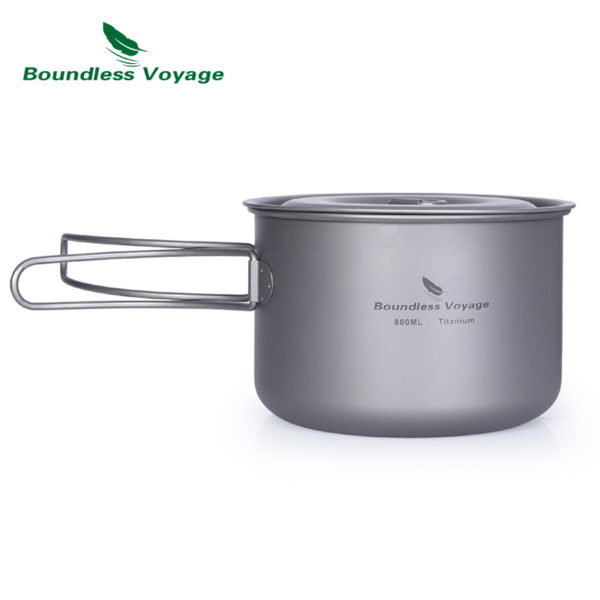 Boundless Voyage Titanium Pot Set Outdoor Picnic Pan Bowl Ultralight Camping Cookware with Folding Handle - Image 3