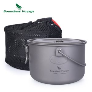 Boundless Voyage Titanium Pot Set Outdoor Picnic Pan Bowl Ultralight Camping Cookware with Folding Handle