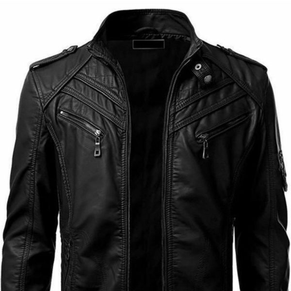 Hot Casual Male Slim Men Winter Imitation Leather Jacket Biker Motorcycle Zipper Sleeve Coat Top Down Shirt Sleeve Formal Dress - Image 3