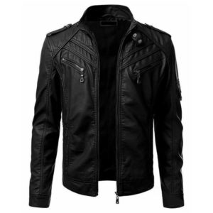 Hot Casual Male Slim Men Winter Imitation Leather Jacket Biker Motorcycle Zipper Sleeve Coat Top Down Shirt Sleeve Formal Dress