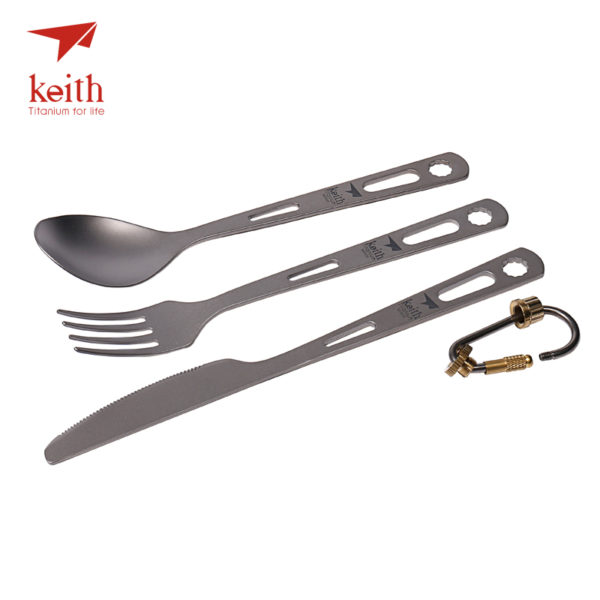 Keith 3 In 1 Titanium Spoon Fork Knife Cutlery Sets With Titanium Carabiner Camping Cutlery Outdoor Tableware Spork Ti5310 53g - Image 2