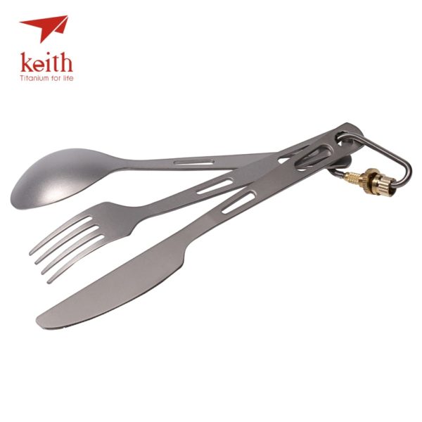 Keith 3 In 1 Titanium Spoon Fork Knife Cutlery Sets With Titanium Carabiner Camping Cutlery Outdoor Tableware Spork Ti5310 53g - Image 3