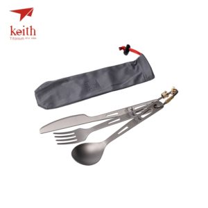 Keith 3 In 1 Titanium Spoon Fork Knife Cutlery Sets With Titanium Carabiner Camping Cutlery Outdoor Tableware Spork Ti5310 53g