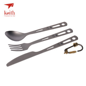 Keith 3 In 1 Titanium Spoon Fork Knife Cutlery Sets With Titanium Carabiner Camping Cutlery Outdoor Tableware Spork Ti5310 53g