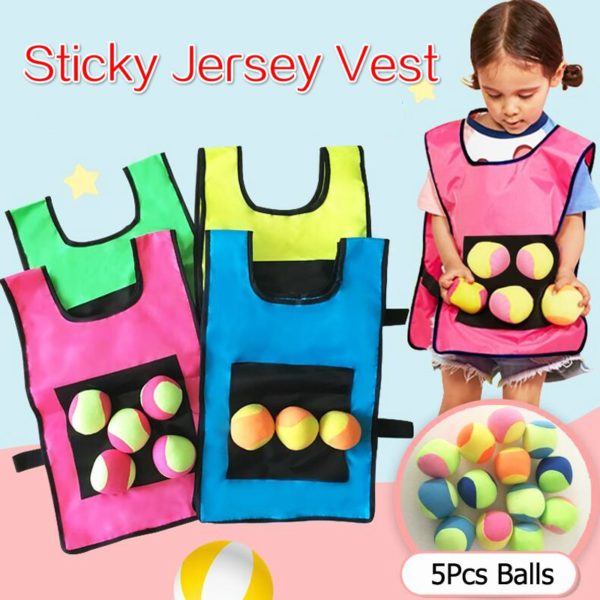 Kids Outdoor Sport Game Props Vest Sticky Jersey Vest Game Vest Waistcoat With Sticky Ball Throwing Toys For Children Sports Toy