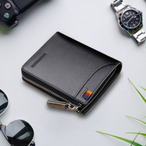 LAORENTOU Wallets Men Card Holder Man Genuine Leather Short Wallet Purse Zipper Wallets Casual Standard Wallets for Male