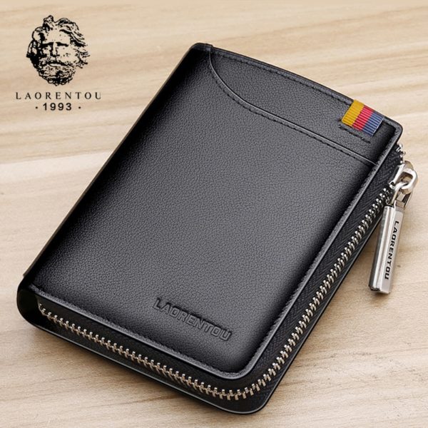 LAORENTOU Wallets Men Card Holder Man Genuine Leather Short Wallet Purse Zipper Wallets Casual Standard Wallets for Male - Image 3