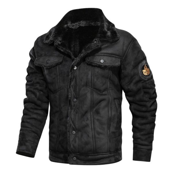 Leather Jacket Men Coats Outerwear Motorcycle Biker Male  Winter  Fur Jacket Thick Fleece Leather Mens Windproof Jackets - Image 3