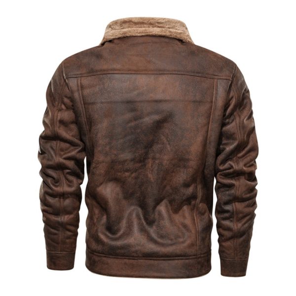 Leather Jacket Men Coats Outerwear Motorcycle Biker Male  Winter  Fur Jacket Thick Fleece Leather Mens Windproof Jackets - Image 4