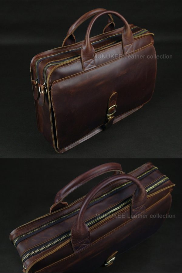 Luxury Genuine Leather Men Briefcase Laptop Bag Leather Briefcase portfolio men Business bag male briefcase document office bag - Image 4