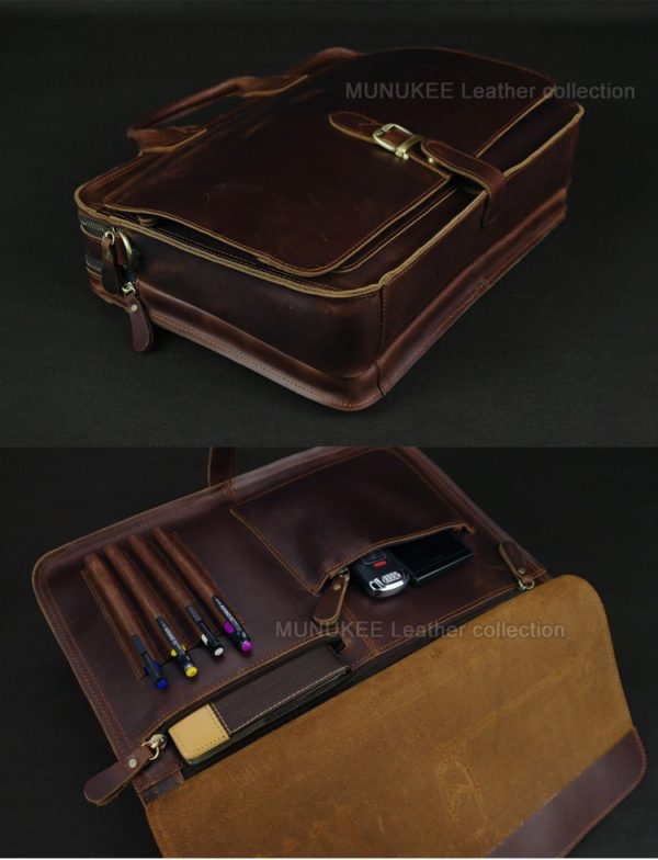 Luxury Genuine Leather Men Briefcase Laptop Bag Leather Briefcase portfolio men Business bag male briefcase document office bag - Image 5