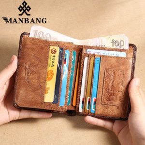 ManBang 2020 New 100% Genuine Leather Men Wallet Small Mini Card Holder Male Walet Pocket Retro purse High quatily