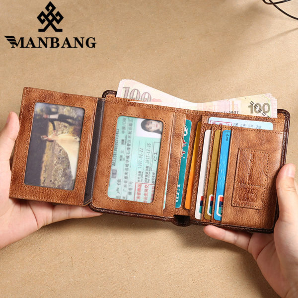 ManBang 2020 New 100% Genuine Leather Men Wallet Small Mini Card Holder Male Walet Pocket Retro purse High quatily - Image 3