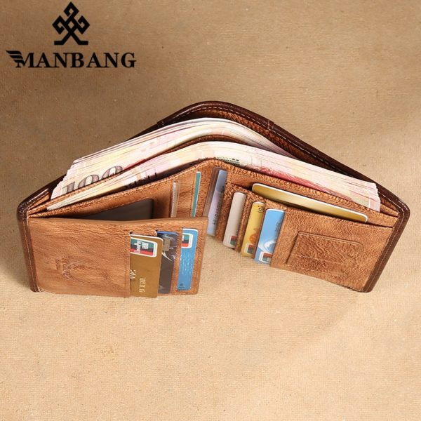 ManBang 2020 New 100% Genuine Leather Men Wallet Small Mini Card Holder Male Walet Pocket Retro purse High quatily - Image 4