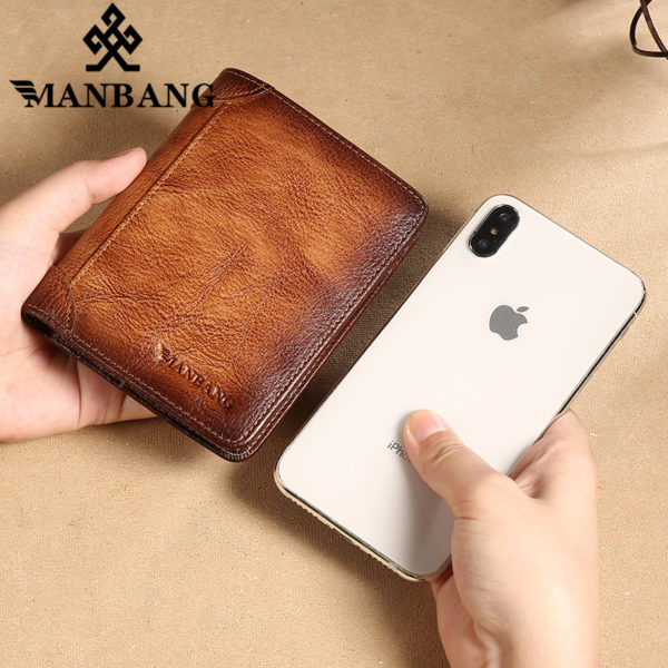 ManBang 2020 New 100% Genuine Leather Men Wallet Small Mini Card Holder Male Walet Pocket Retro purse High quatily - Image 5