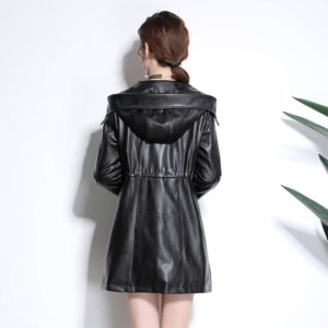 Nerazzurri Faux leather jackets women 2019 with zipper hooded black pleated long sleeve plus size pu leather jacket 5xl 6xl 7xl