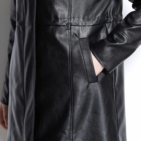 Nerazzurri Faux leather jackets women 2019 with zipper hooded black pleated long sleeve plus size pu leather jacket 5xl 6xl 7xl - Image 6