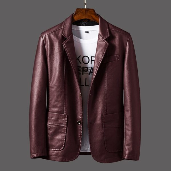 Spring and Autumn 2019 new coat men's leather casual fashion men's pu leather jacket suit leather jacket men - Image 2