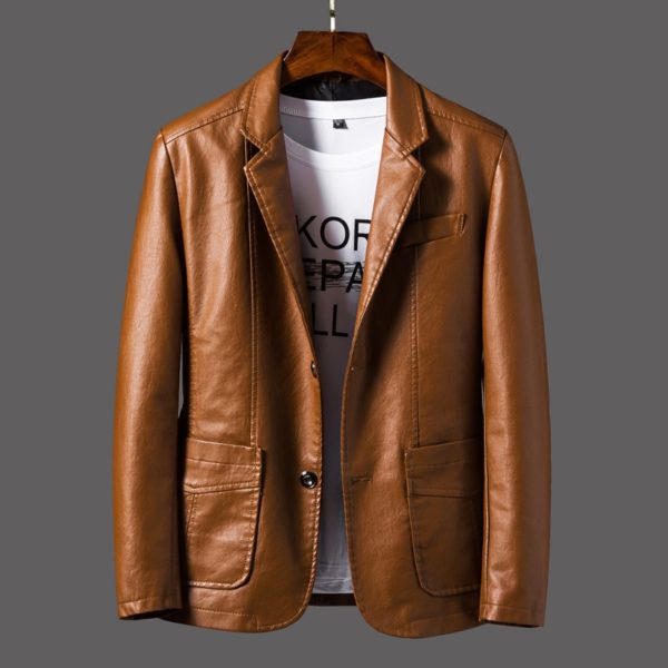 Spring and Autumn 2019 new coat men's leather casual fashion men's pu leather jacket suit leather jacket men - Image 4