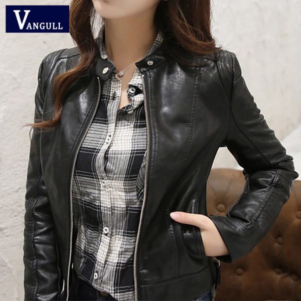 Vangull New Women Spring Autumn Pu Leather Jacket Casual Slim Soft Moto Biker Faux Leather Jacket Female Coat Basic Streetwear