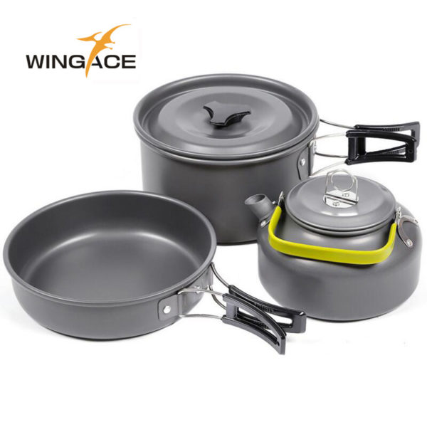 WINGACE Outdoor Camping Walking Utensils Tea Pot Camping Cookware Picnic Set Of Pots Tourist Tableware Kettle Frying Handle Pan