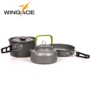 WINGACE Outdoor Camping Walking Utensils Tea Pot Camping Cookware Picnic Set Of Pots Tourist Tableware Kettle Frying Handle Pan