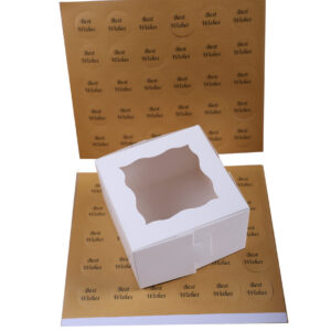 Bakery Boxes with Window, 50-Pack 4x4x2.5 Small Sweet Boxes Empty Gift Box for Weddings Holidays Party School Events Birthdays Christmas boxes for gifts with Bonus Best Wishes Stickers