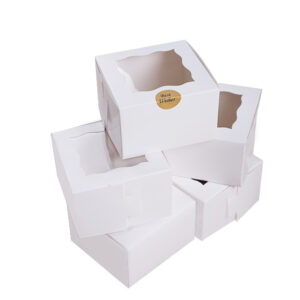 Bakery Boxes with Window, 50-Pack 4x4x2.5 Small Sweet Boxes Empty Gift Box for Weddings Holidays Party School Events Birthdays Christmas boxes for gifts with Bonus Best Wishes Stickers