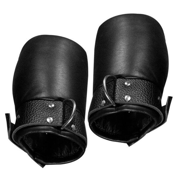 Genuine Black Leather Mitten Restraints Gloves - Image 2