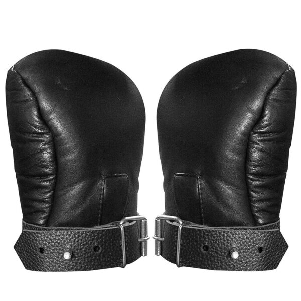 Genuine Black Leather Mitten Restraints Gloves - Image 3