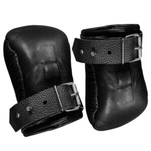 Genuine Black Leather Mitten Restraints Gloves